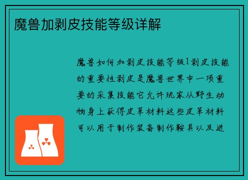 魔兽加剥皮技能等级详解